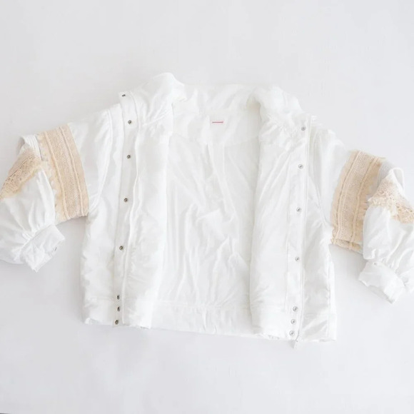 Free People FP Movement Solstice Bomber Cream Crochet Trim Lace Jacket Boho L - Picture 15 of 15